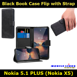 Black Book Case Flip with Strap For Nokia 5.1 Plus TA-1120 Slim Fit Look